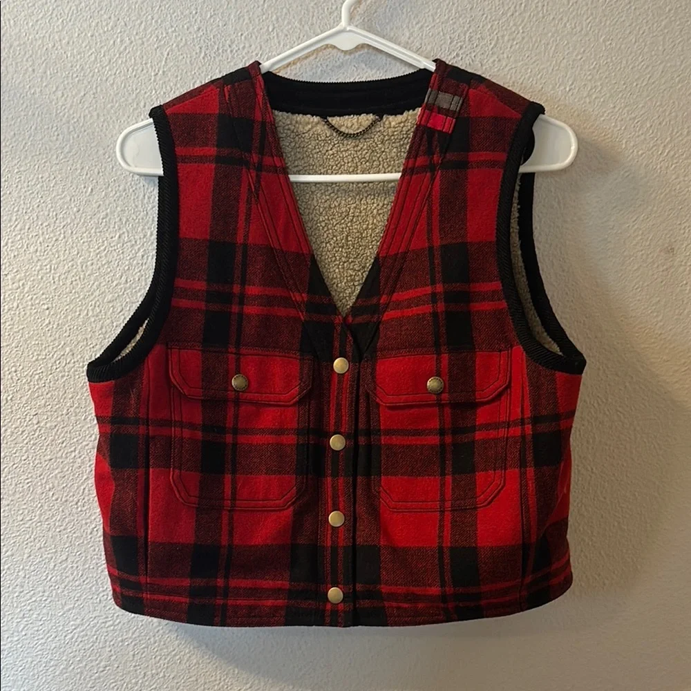 Banana Republic Red and Black Plaid Vest
